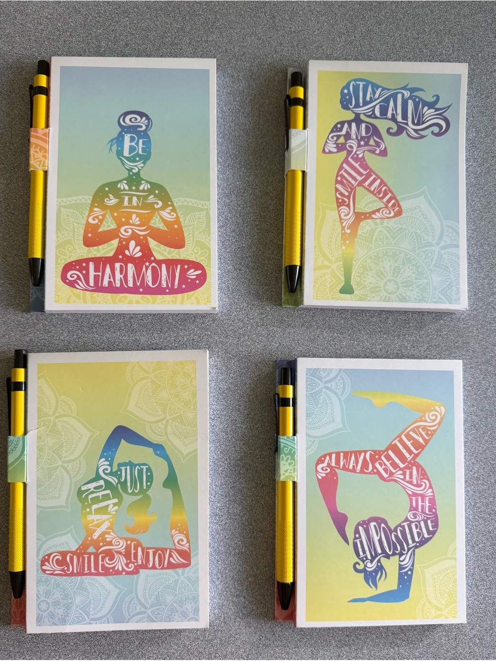 Pastel Gradient Yoga Note Cards with Gold Pen